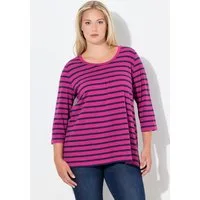 Ulla Popken T-Shirt Shirt Ringel A-Linie Rundhals Zierfalten 3/4-Arm