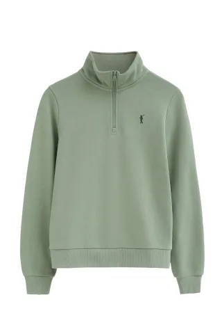Sweatshirt blassgrün mit Zip-Kragen und Rigby Go Logo