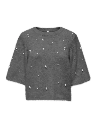ONLY - ONLDOLLY SS PEARL O-NECK CC KNT Medium Grey Melange - Gr. - M