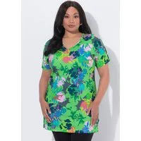 Ulla Popken Longshirt Longshirt Zierband A-Linie V-Ausschnitt Halbarm