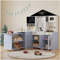 SOFTWEARY Spielküche Holz, MDF, Kunststoff, Spielzeugküche inkl. Zubehör mit Sound für Kinder, Kinderküche