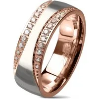viva-adorno Fingerring Damen Ring Edelstahl Rosegold Silber mit 2 Zirkonia Bändern, Verlobungsring zweifarbig Bicolor