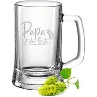 GRAVURZEILE Bierkrug Leonardo Bierkrug mit Gravur - Papa ist der Beste, Glas, Geschenk für Opa Papa zum Vatertag