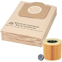 McFilter Staubsaugerbeutel (10 Stück) + 1 Filter, passend für Kärcher Nass- Trockensauger A2675 Jubilee A 2675 Jubilee, A2201 F A 2201 F Staubsauger, 11 St., Alternative für 6.959-130.0 (Beutel), 6.414-552.0 (Patronenfilter)