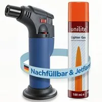 TOM Flambierbrenner Gasbrenner mit 100ml Nachfüllflasche, (2-tlg), Piezo-Zündung, 1300°C, Butan/Propan Gas
