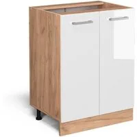 Vicco Unterschrank R-Line, Weiß Hochglanz/Goldkraft Eiche, 60 cm ohne Arbeitsplatte (1-St)