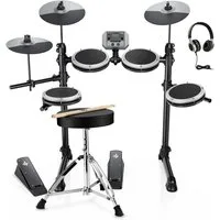 Donner E-Drum E-Schlagzeug 450 Sounds mit Thron Pedale Kopfhörer Unterricht DED-200,Set, Trommelhocker/Drumsticks/Kopfhörer/Audiokabel, 5 Trommeln und 4 Becken