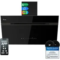 KKT KOLBE Wandhaube Dunstabzugshaube 90cm AURORA9005FB RGBW Ambientebeleuchtung Dunstabzugshaube 90cm AURORA9005FB RGBW Ambientebeleuchtung, Kopffreihaube / Umluft / Abluft / Smarte WiFi-App / Schwarz / Glas