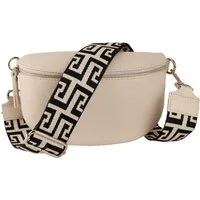 MIRROSI Bauchtasche Damen, Echtleder, Made in Italy, Umhängetasche, Brusttasche, (Schultertasche für jeden Anlass (1 Tasche & 2 Gurte), Crossbody Bag, Beige, gemusterten& verstellbaren Schulterriemen