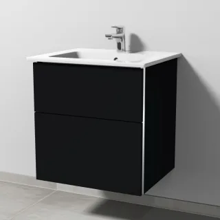 Sanipa 3way Keramik-Set Venticello Keramik-Waschtisch und Unterbau mit 2 Auszügen, Schwarz-Matt BS32108