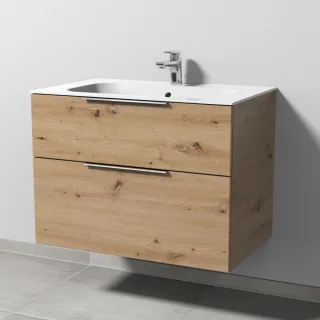 Sanipa 3way Keramik-Set Finion Keramik-Waschtisch und Unterbau mit 2 Auszügen, Eiche Natural-Touch UM40085
