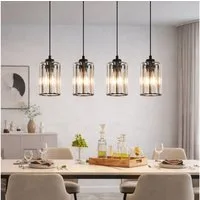 ZMH Pendelleuchte Esszimmer 4 Flammig Schwarz Modern Hängelampe Wohnzimmer Flur, Einfache Installation, ohne Leuchtmittel, Höhenverstellbar Kristall Esstischlampe für Küche