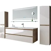 Homeline Badmöbel-Set Leonard badmöbel Set Eiche/Weiß Kosmetik Spiegel 60 90 120 cm, (BadMöbel Set, 5-St., Badezimmer Möbel)