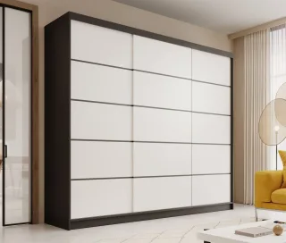 Schiebetürenschrank Schrank LUND in Schwarz- Weiß 250x215x58 cm