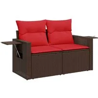 vidaXL Loungesofa Gartensofa mit Kissen 2-Sitzer Braun Poly Rattan, 1 Teile