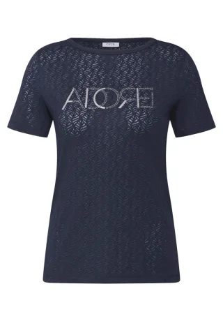 Cecil - Ausbrenner-Shirt mit Wording blau - Gr. - L