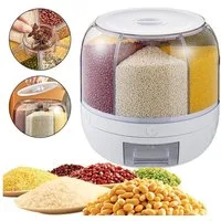 HEYHIPPO Müslispender Reisspender mit 6 kg Fassungsvermögen, Mehrfachfächer 27×27×27 cm, (Eine Packung, 360° drehbarer Reiseimer,Küchen-Aufbewahrungsbehälter mit Fächern,weiß), Vorratsbehälter für Reis und Getreide, feuchtigkeits- & insektenfest