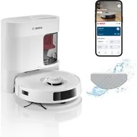 BOSCH Saugroboter Spotless BCRD1W, Saugroboter mit Wischfunktion, 11.000 Pa Saugkraft, 60 W, beutellos, Trocken-Servicestation, Infrarot Navigation, Carbon Bürste