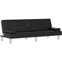vidaXL Sofa Schlafsofa mit Getränkehaltern Schwarz Kunstleder