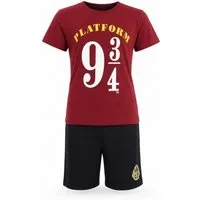 Harry Potter Schlafanzug Harry Potter Platform 9 3/4 kurzarm Pyjama Shirt Shorts Gr. 134 bis 164, Braun oder Weiß 100% Baumwolle