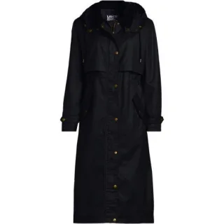 Wachsmantel mit Kapuze, Damen,  Schwarz, Baumwolle/Polyester, by Lands' End