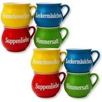 BURI Suppenschüssel Keramik-Suppentassen 4er oder 8er-Set Schüsselset Suppentasse Sprüche, Keramik, (2-tlg)