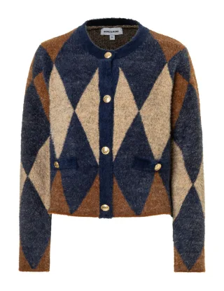 MORE & MORE - Cardigan mit Rautenmuster blau - Gr. - 36