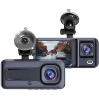 Denver CCT-2500 Dashcam (Full HD, 1x CCT-2500 Dashcam mit Saugnapfhalterung und 12V Auto Adapter, Dual-Kamera (Front & Innen), IR-Nacht, G-Sensor, Mikro & Lautsprecher)