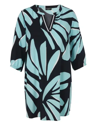 VIA APPIA DUE - Kleid V-Ausschnitt 3/4 Arm marine multicolor - Gr. - 52
