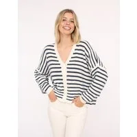 Zwillingsherz Strickjacke "Streifen" One Size, Loose-Fit, Langarm, Wollanteil, V-Ausschnitt