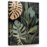 Wallarena Leinwandbild Blätter Abstrakt - Grün - Modern - Hochformat - Wohnzimmer, Blätter, 30x40x2cm