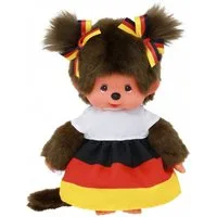 Monchhichi Plüschfigur Mädchen im Deutschland-Kleid 20 cm Monchhichi Puppe zwei Zöpfchen