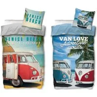 SkyBrands Bettwäsche VW Bulli - 2 x Bettwäsche-Set, Bus T1 Strand Beach, 135x200 & 80x80, Baumwolle, 100% Baumwolle