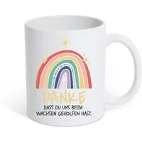 Youth Designz Tasse DANKE DASS DU UNS BEIM WACHSEN GEHOLFEN HAST Kaffeetasse Geschenk, Keramik, mit Süßem Spruch