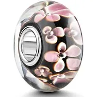 Materia Bead Damen Glasperle Blumen Blüten Schwarz Rosa 974, Hülse aus 925 Sterling Silber