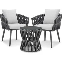 tectake Gartenlounge-Set Aluminium Sitzgruppe, höhenverstellbar, mit Sicherheitsglasplatte, (Set., 3-tlg., im Rope-Design in anthrazit/grau), Extra dicke Sitzpolster und komfortable Rückenkissen