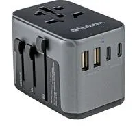 Universal-Reiseadapter UTA-03, Reisestecker schwarz/silber, 2x USB-A, 3x USB-C