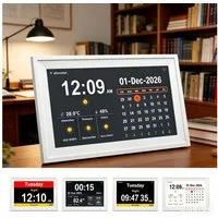 ibettertec Bilderrahmen 10,1 Zoll Digitaler Bilderrahmen Kalenderuhr mit Wetterstation, (Wandmontage & Tischaufstellung), Tages- und Monatskalender, Digitaler Bilderrahmen, 18 Sprachen, Foto- & Videowiedergabe per USB oder Speicherkarte