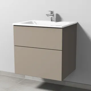 Sanipa 3way Glas-Set Glas-Waschtisch und Unterbau mit 2 Auszügen, Sandgrau-Matt SF20167