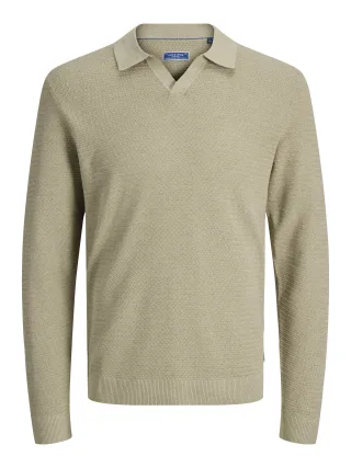 JACK&JONES - JPRBLURILEY KNIT SPLIT NECK LS SN Lemon Pepper - Gr. - S