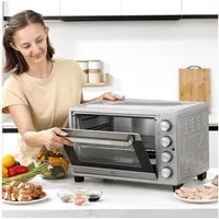 HOMCOM Minibackofen 32L 100 °C-230 °C 1600 W Mini Ofen mit Backblech Krümelblech, Silber 52,2 x 38,1 x 33,5 cm