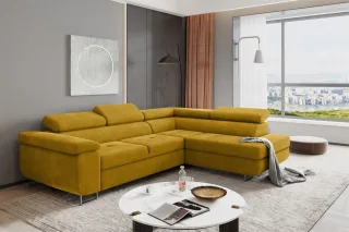 Ecksofa Sofa JADE Stoff Omega Gelb mit Schlaffunktion Ottomane Rechts