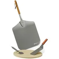 Mahlzeit Pizzastein 4-teiliges Pizza Set, Pizzastein mit Schaufel, Pizzaroller, Spachtel, Cordierit, (Set, 4-teiliges Pizza Set, Pizzastein mit Schaufel, Pizzaroller, Spachtel)