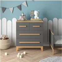 VitaliSpa® Kommode Malia, Grau/Eiche, 80 x 88 cm mit 4 Schubladen (1 St)