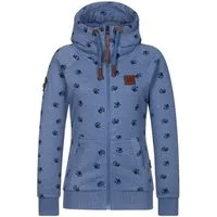naketano Sweatjacke Damen mit Kapuze, Kängurutasche, tailliert, melierte Sweatware, Raglan Kordelzug, Rippbündchen, Kunstleder-Logo, casual, Streetwear, Langarm