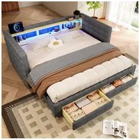 OKWISH Daybett Tagesbett,Sofabett,mit 2 Schubladen, Schlafsofa (mit LED-Beleuchtung & USB-C-Anschlüssen, Ausziehbares Polsterbett aus Samt mit Staufächern), ohne Matratze