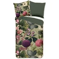 Descanso Wendebettwäsche Onaz, Renforcé, 2 teilig, Satin, Reißverschluss, Paspel, Biese, Wendeoptik, Luxe, Blumen, Grün