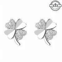 Taffstyle Paar Ohrstecker Kleeblatt 925 Sterling Silber Damen Ohrringe mit Kristallen für Damen (Stylische Damen Ohrringe im Kleeblatt Design mit funkelnden Kristallen besetzt, Glücksbringer Kleeblatt Ohrstecker)