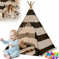 MOPUEA Spielzelt Kinder-Tipi Klassisches Indisches Kinder Spielzelt luftig Faltbar (Kinder Tipi Spielzelt Set mit Zeltstoff und stabilen Holzstangen, Kinder Spielzelt Tipi mit stabiler Konstruktion und faltbarem Design) Faltbar stabil luftig Spielzel