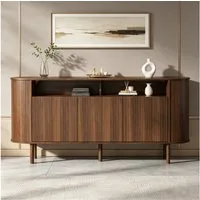 Merax Sideboard mit 3 Wellentüren, offenem Ablagefach & Massivholzbeinen (1 St), Kommode Flurschrank Aufbewahrungsschrank, 160x40x78,5cm (LxBxH)